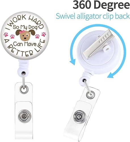 Plifal Dog Badge Reel Holder Clip - Dog Better Life Retractable ID Name Card Badge Reel with Charm Alligator Clip, Office Nurse Nursing Medical Worker Student Accessories Gifts thumbnail 2