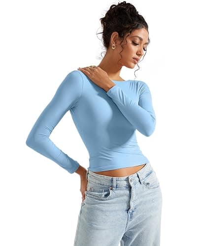SUUKSESS Women Backless Going Out Tops Double Lined Open Back Basic Long Sleeve thumbnail 4