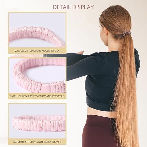 SEMRUE 22 Momme 100% Pure Mulberry Silk Scrunchies (4 PCS) - Small Hair Elastics and Ties for Women, Sleep Hair Care, No Damage, Black thumbnail 4