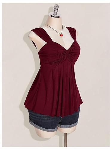SOLY HUX Women's Plus Size Babydoll Tops Flowy Going Out Top | Twist Front, Sleeveless, Peplum, Casual Summer thumbnail 2