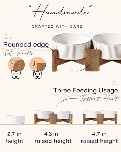 Getstar Ceramic Dog Bowls Set with Acacia Wood Stand, 3.5 Cups Pet Bowls Set of 2 for Medium Dogs, Cute Dog Food Bowl, Cat Bowls thumbnail 4