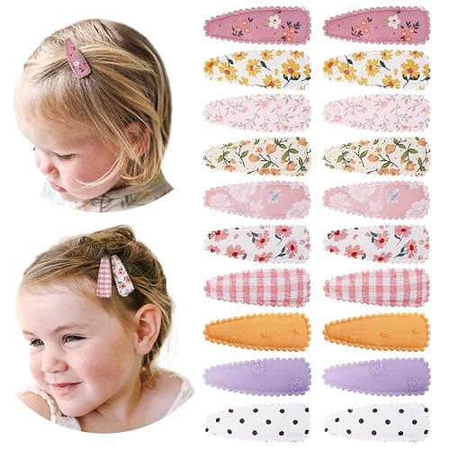 20 Pcs Girl Hair Clips Floral Print Toddler Hair Clips Non Slip Wrapped Snap Hairpins for Kids Barrettes Hair Accessories for Baby Toddler Girls (Light Color) - Image 1