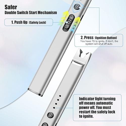 LcFun 2 Pack Candle Lighter Electric USB Rechargeable Plasma Arc Lighter with Safety Lock, Windproof Flameless Long Lighters for Candle, Grill, BBQ, Camping, Gas Stoves (Silver, Rose Gold) thumbnail 5
