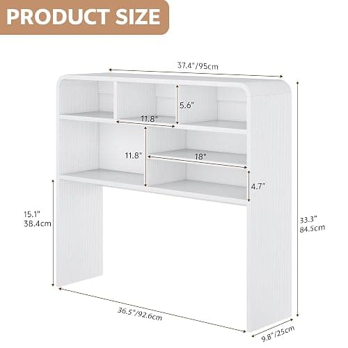 Homiflex 5-Tier Desk Shelf, 37.4''W Desktop Bookshelf for Computer Monitor, Desktop Organizer Shelf Storage Rack with 6 Cubbies, 5-Level Desk Hutch Display Rack for Home, Office, Dorm, Vanity, White thumbnail 2