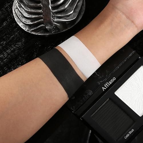 Goth Makeup Palette, Black White Duo Matte Pressed Powder Eyeshadow Palette for Smoky Gothic Makeup, High Pigmented Long Last Concealer Foundation Pallet for Halloween Skeleton Clown SFX Costume Joker thumbnail 6