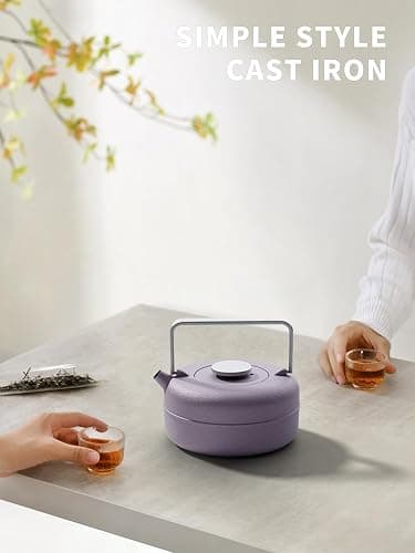 Toptier Teapot with Removable Infuser, Cast Iron Tea Kettle Stovetop Safe, Solid Geometry Cylinder Design Tea Pot Coated with Enameled Interior for 27 Ounce (800 ml), Purple thumbnail 4