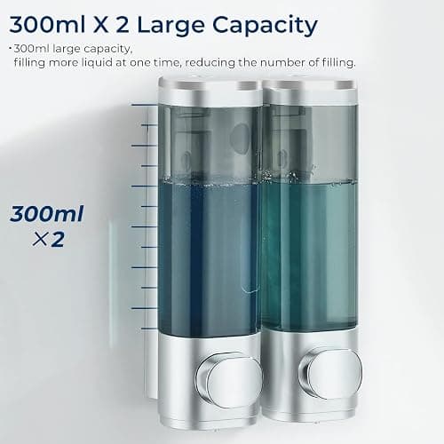 Modunful Shower Dispenser - 2 Chamber No Drill Mounted Shampoo & Conditioner Dispenser for Bathroom (Silver) - Silver 2 Chamber thumbnail 6