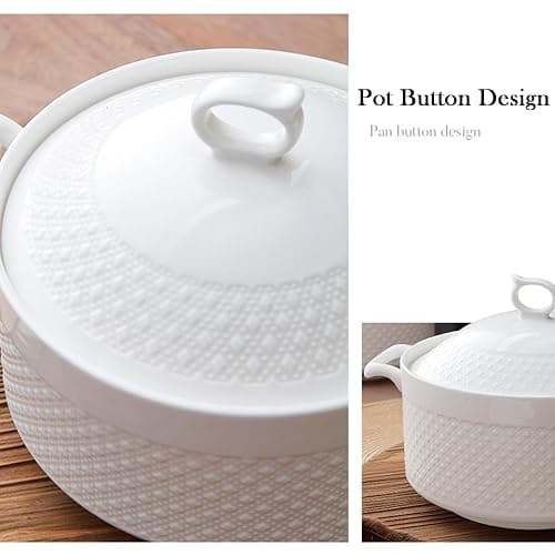 Hgjgwqh White Ceramic Round Tureen Round Porcelain Serving Soup Tureen, Heat-Resistant Premium Ceramic Bowls Lid Cooking Soup for Restaurant Home Kitchen Decoration, White Porcelain,9inch thumbnail 6