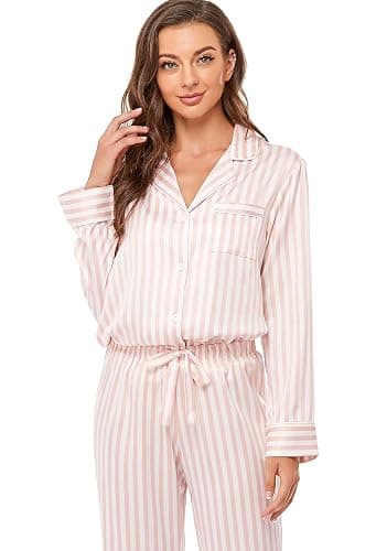 Serenedelicacy Women's Satin Pajama Set Long Sleeve Button Down Sleepwear 2-Piece Silky Pj Set thumbnail 6