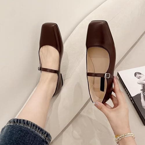 TN TANGNEST Leather Flats for Women Comfortable Square Toe Slip On Flats Soft Work Flats Retro Mary Jane Flats thumbnail 3