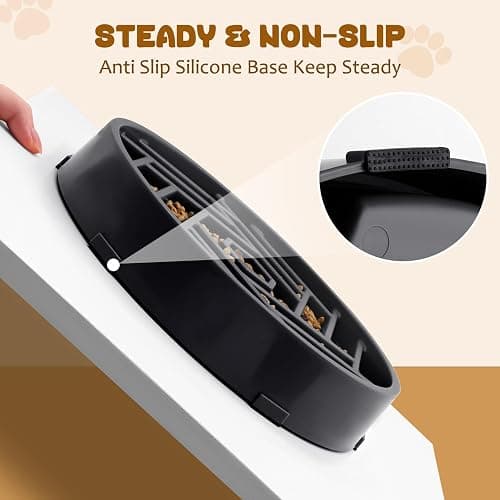 WHIPPY Slow Feeder Dog Bowl, Puzzle Maze Design to Slow Down Eating, 3-Cup Capacity, Anti-Gulping Food Bowl for Medium & Large Dogs,Black thumbnail 6