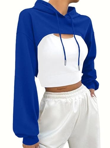 Hilinker Women's Long Sleeve Cropped Hoodie Workout Drawstring Super Crop Tops without Camisole - Image 1