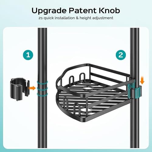 HAMITOR Corner Shower Caddy Tension Pole: High Capacity 4-Tier Rustproof Bathroom Organizer Shelves for Small Bathrooms - 47-121 inch Adjustable Floor Standing Bath Rack Holder - Black thumbnail 2