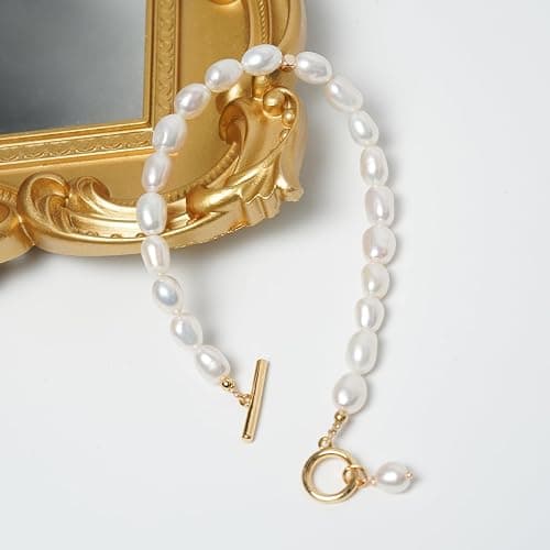 BEMDOFIG Irregular Baroque Pearl Bracelets Pearl Bangle 18K Gold Plated Buckle Freshwater Pearl Bracelets Everyday Jewelly for Women thumbnail 3