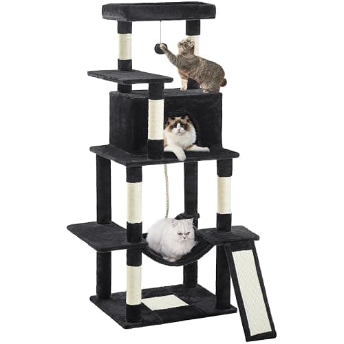 ABCPET Cat Tree Tower 63in Multi-Level Cat Tower for Indoor Cats with Sisal Scratching Posts, Condo, Hammock, Dangling Ball and Extended Platform for Cats to Play, Black - Image 1