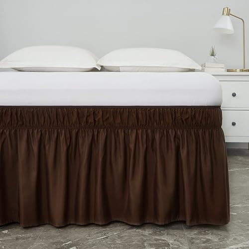MEILA Bed Skirt Three Fabric Sides Elastic Wrap Around Dust Ruffled Solid Bed Skirts Easy On/Easy Off 16 Inch Tailored Drop, Chocolate, Queen/King thumbnail 3