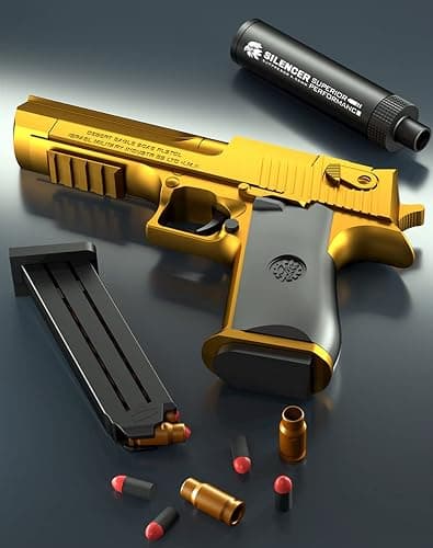 Pistolet jouet avec balles souples avec chargeur éjectable et balles - Pistolet jouet taille 1: 1 avec chargeur d'aspect réel, pour une formation à la sécurité ou un cadeau unique (or) thumbnail 8