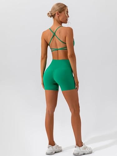 ABOCIW Workout Sets for Women 2 Piece Twist Front Halter Sports Bras High Waist Biker Shorts Exercise Gym Yoga Outfit thumbnail 5