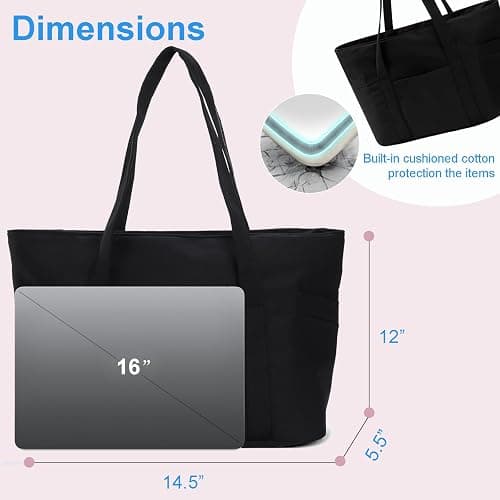 CTWWFS Tote Bag for Women, Travel Essentials Large Tote Bag with Zipper, Top Handle Handbag for Travel, Work thumbnail 5