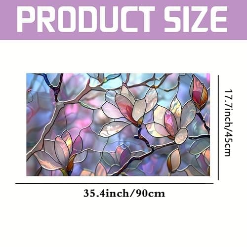 JOONOR Retro Magnolia Sunroof Film,Stained Glass Decals Colorful Floral Window Privacy Film for Car Sunroof Living Room Sun Blocking Decor Removable Static Cling PVC Stickers, 17.72 x 35.43 Inch thumbnail 3