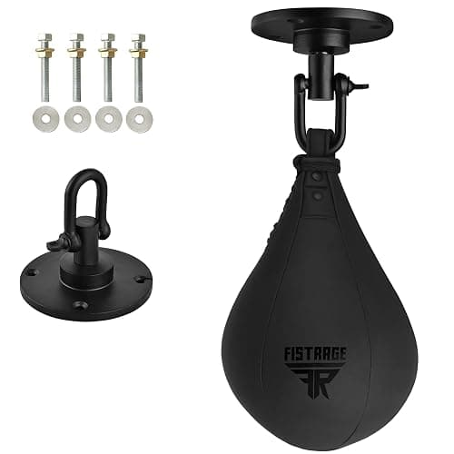 FISTRAGE Speed Bag Boxing Ball Leather MMA Muay Thai Training Punching Dodge Striking Kit with Free Hanging Swivel Workout Speedball Kicking Platform Equipment thumbnail 2