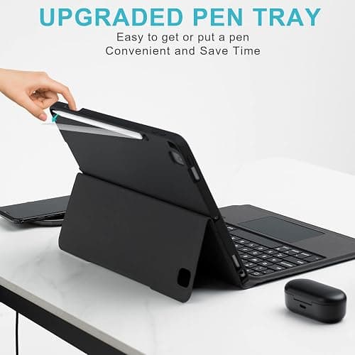 RAPOO iPad Keyboard Case with Trackpad, Bluetooth Keyboard for 12.9-inch iPad 4th Gen (2020), 3th Gen (2018), 360° Rotatable Slim Protective Cover, Case with Apple Pencil Holder, Matte Black thumbnail 3