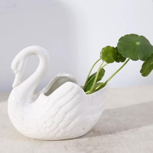 LATRAT Schwan Keramik Pflanzer Schwan Blumentöpfe Tier Sukkulenten Töpfe Mini Blumenbehälter, für Innenbereich Zuhause Büro Desktop Garten Weiß thumbnail 6