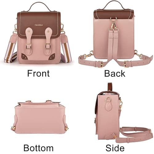 Cwatcun Camera Bag for Women, Retro Camera Crossbody Case, Vintage PU Leather Waterproof Camera Backpack, Lightweight Camera Handbag, Compatible with Canon/Nikon/Sony SLR/DSLR Mirrorless Camera, Lens thumbnail 8