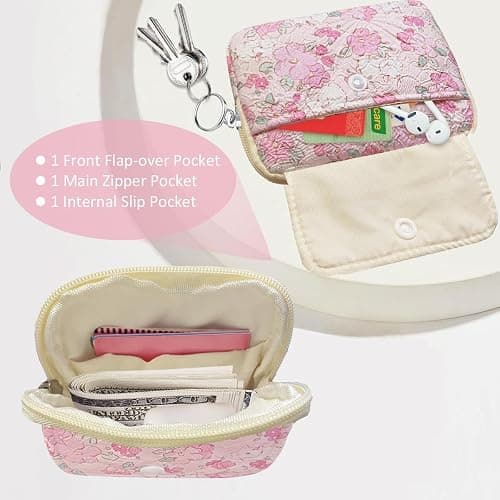 Modacarry Cotton Quilted Floral Coin Pouch with Cute Prints Zipper for Women Girls (FLOWER WHITE RABBIT) thumbnail 3