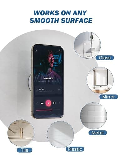 JOYTUTUS Shower Phone Holder, Reusable Suction Cup Phone Mount for Shower, Mirror, Kitchen, Window & Bathroom, Magsafe Wall Mount Compatible with iPhone 17, 16, 15, 14, 13 & All Phones,White,1 Pack thumbnail 4