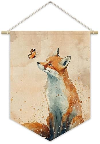 XYDEG Woodland Nursery Decor,Fox Fall Decor Canvas Banner,Kids Room Decor,Canvas Banner For Kids room,Canvas Hanging Pennant Flag Banner For Bedroom Classroom,Gift For Fox Lover - Fox