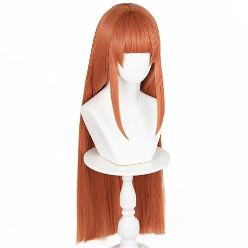 Ginger Orange 80cm 32" Long Straight Cosplay Wig Middle Parted Flat Bangs | Heat Resistant,High Temperature Synthetic Fiber, Halloween Party Wig,Dress Up Anime Show Wigs, Women Lady’s Wig thumbnail 5