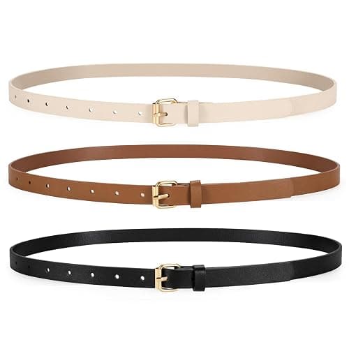 TRIWORKS 3 Pack Women Skinny Leather Belt for Jeans Pants Dress Ladies Thin Waist Belt with Gold Buckle thumbnail 6
