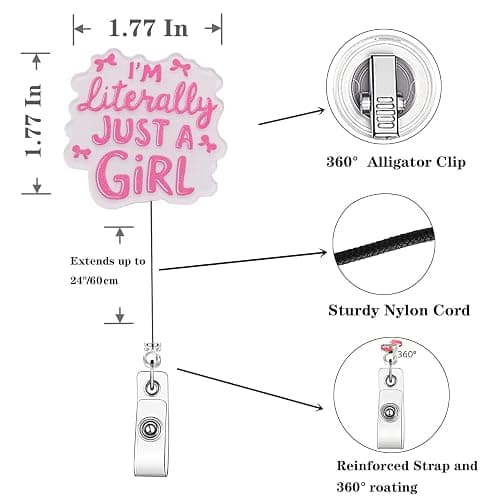 I’m Literally Just a Girl Badge Reel Retractable – Cute Pink Bow Aesthetic Nurse Badge Holder for Healthcare Girlies thumbnail 3