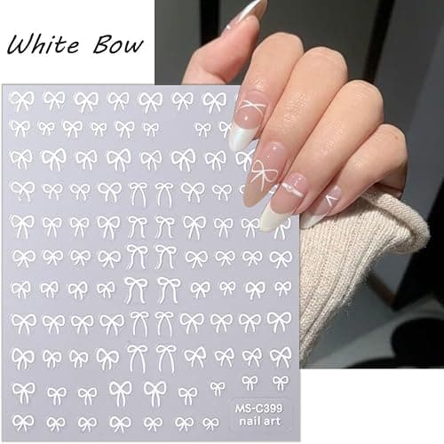 6-Pack Self-Adhesive 3D Bows & Ties Nail Decals - Pink, Black, White, Silver, Gold - French Simplicity DIY Nail Art thumbnail 2