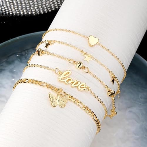 KISS WIFE Anklets for Women, Gold Anklet Bracelets for Women, Dainty Foot Jewelry Women's Ankelts Beach Gifts for Women - 1 thumbnail 6