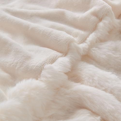 Lotus Karen Faux Fur Blanket - Cream White Twin Size, Big Bubble Rabbit Fluff, 60x80 Inches thumbnail 6