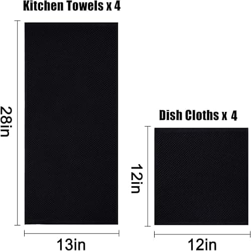 smiry Cotton Kitchen Dish Towels Set– 4 Pack 12x12 Inch & 4 Pack 13x28 Inch Kitchen Towels, 8 Pieces in Total, Ultra Soft Absorbent Quick Drying Dish Cloths Tea Towels, Black thumbnail 3