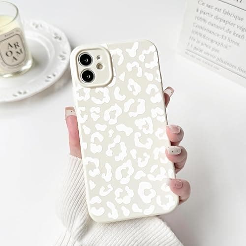 NITITOP Compatible with iPhone 12 Case Aesthetic Cute Leopard Print Pattern for Women Girls Men Trendy Slim Fit TPU Bumper Silicone Shockproof Full Camera Protection Cover - White thumbnail 3