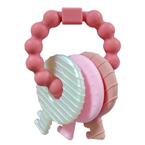 Baby Teething Keys Toys 3 to 12 Months,Infants Toddler Sensory Chew Toys,Teether Toys for Baby Girl-Soft & Raised Texture to Soothe Gums,BPA Free (Pink) - Image 1