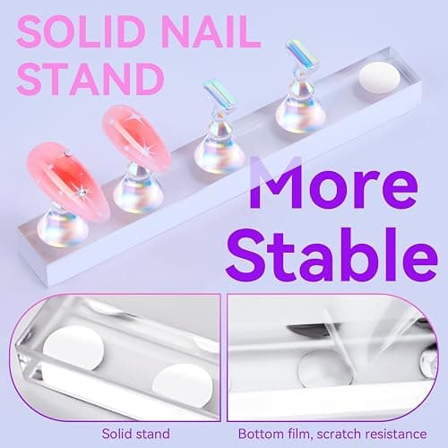 Makartt Press on Nails Stand: Clear and Pink Nail Holder for Painting Nails, Stands for Art Display Practice, Magnetic Clear Glitter Flower Fake Holders with Reusable Adhesive Putty for Home Salon DIY thumbnail 4