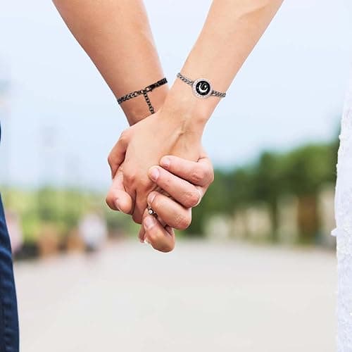 EAOYAO Long Distance Touch Bracelets,Vibration & Light up Remote Smart Matching Couples Bracelet for Couple Long Distance Relationship Girlfriend Boyfriend Xmas Valentine's Day Gifts Jewelry Set thumbnail 2