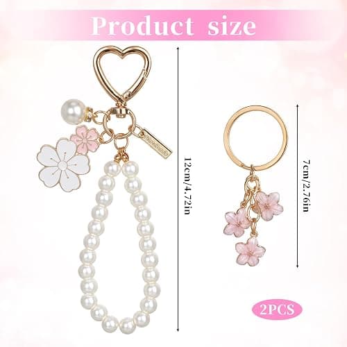 Piriuuo 2 Pcs Cute Pearl Keychains for Women, Flower Keychain Kit Imitation Pearl Chain Key Chain Golden Car Key Chain Flower Keychain Charm for Girls Purse Bag Accessories thumbnail 2