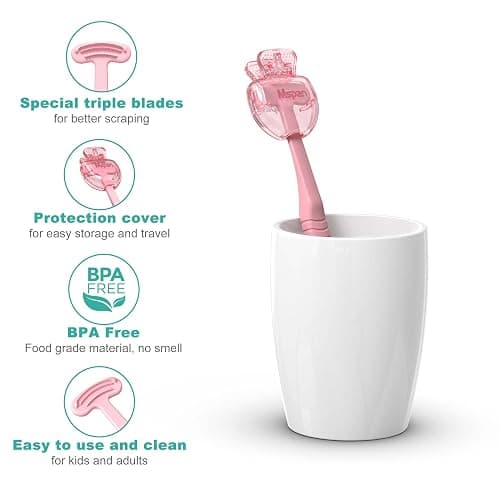 Mspan Tongue Scraper Cleaner Brush: Tongue Care Cleaning Scrubber with Plastic Travel Case Cover for Adults kids - Clean Oral Bad Breath Pink White 2 Pack thumbnail 3