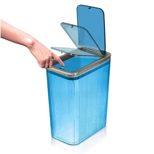 Glad Bathroom Trash Can, 2.6 Gallon (10L) - Slim Plastic Waste Basket with Pop-Up Lid and Bag Ring - Colored Clear Trash Can for Bedroom, Office, College Dorm - Blue thumbnail 5