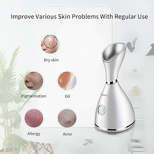 Facial Steamer-Nano Ionic Facial Steamer Warm Mist Humidifier Atomizer Sprayer Moisturizing Face Steamer Home Sauna SPA Face with 4 Piece Stainless Steel Skin Kit and Hair Band(White) thumbnail 4
