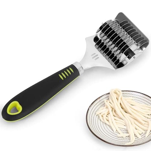 KYUEWRT Pasta Cutter, Noodle Cutter with 9 Rolling Blades, Stainless Steel Manual Tool for 8 Even 6 mm Strips, Non-Slip Handle, for Homemade Pasta, Fettuccine and Dough - Image 1