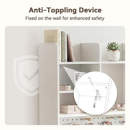 OOOK White Desk Hutch, Dorm Organizers and Storage, 3-Tier Desktop Bookshelf, Wooden Computer Desk with Hutch, Desk Hutch with Pegboard and Accessories Included for Office Dorm Home thumbnail 8