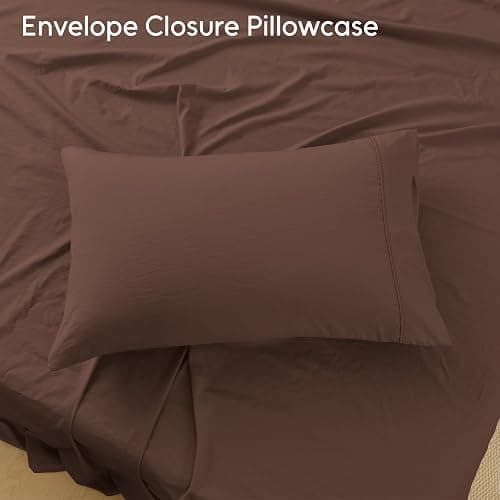 MCO Cooling Queen Sheets Set, Rayon Derived from Bamboo Sheets, Luxury & Silky Bedding Set with 16" Deep Pocket (Queen, Chocolate Brown) thumbnail 7
