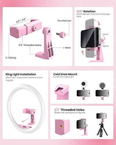UBeesize 12'' LED Ring Light with 62'' Tripod Stand, Selfie Ring Light for Video Recording, Live Streaming, TikTok & YouTube, Compatible with iPhone & Android (Pink) thumbnail 7